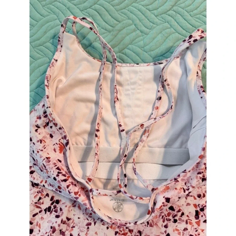 Gaiam Womens Pink Terrazzo Print Activewear Set Strappy‎ Tank & Leggings